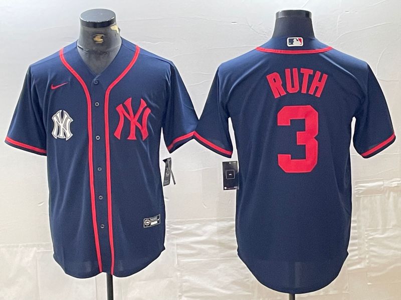 Men New York Yankees 3 Ruth Blue Third generation joint name Nike 2024 MLB Jersey style 2